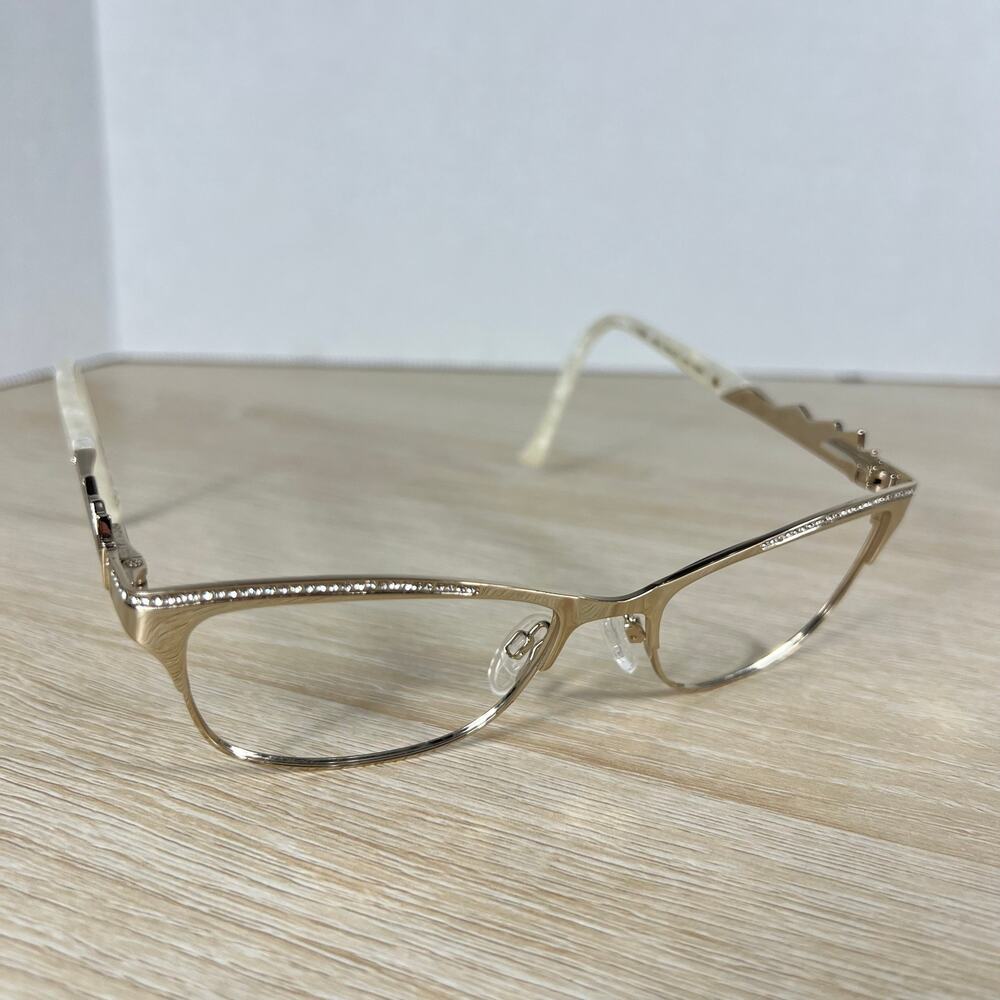 Tura TE255 GLD Eyeglasses Gold White Marble Frames 53-17-140 Italy Excellent
